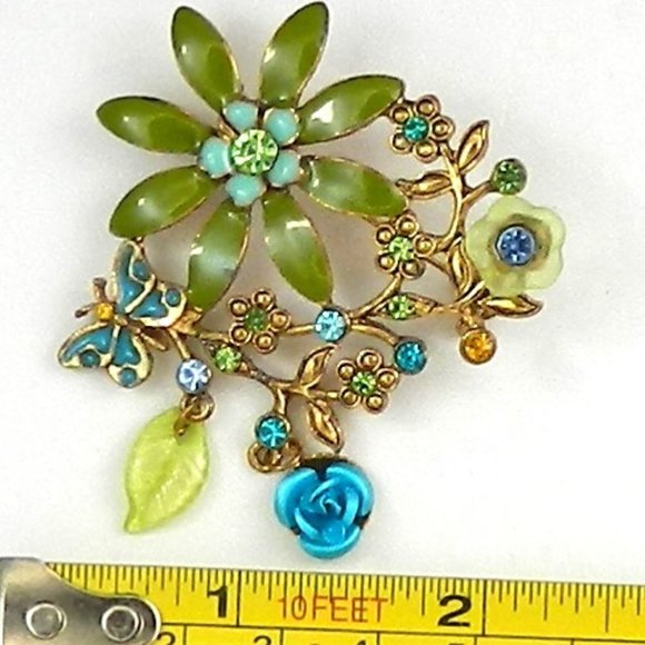 Catherine Stein Designed for Dillard's Flower Brooch Green blue - Picture 4 of 4